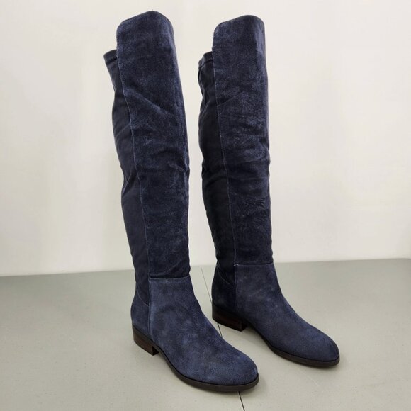 Lucky Brand Calypso Boot Over The Knee Blue Oiled Suede Women’s 6M Wide Calf - Picture 1 of 16